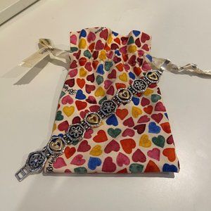 Brighton Silver and Gold-tone Bracelet Hearts, Flowers and Rhinestones